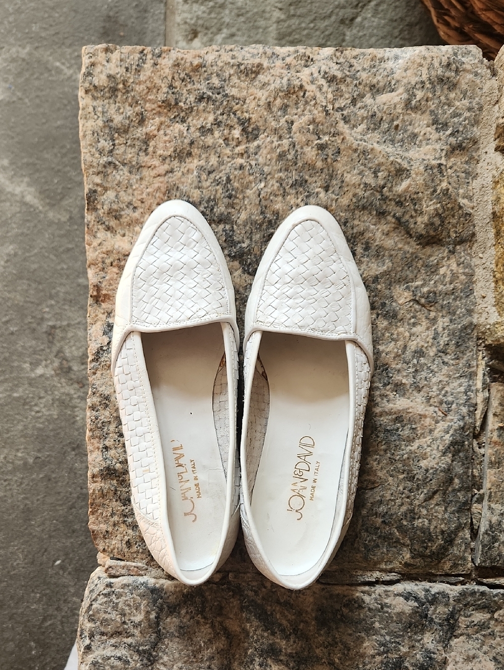 Joan & David Cream Woven Leather Slip-On Loafers